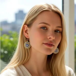 Italian Filigree 925 Silver Earrings | Blue Enamel Floral Drops